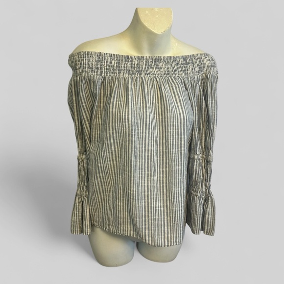 LoveShackFancy cotton preppy striped off shoulder blouse size XS old money LSF - Picture 1 of 8